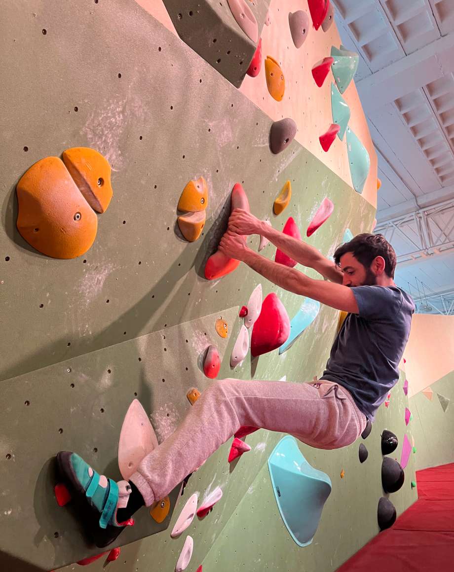 One guy climbing and looking strong